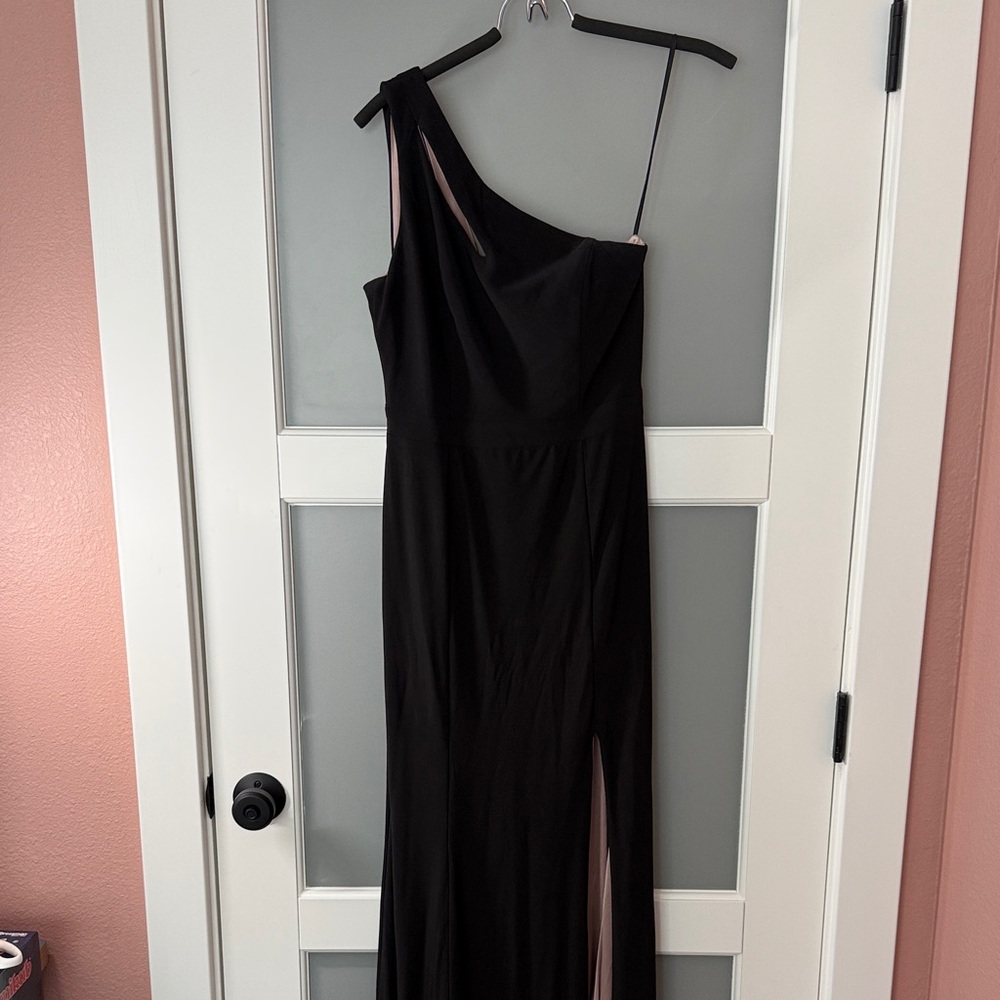 Aqua One-Shoulder Black Evening Gown with Side Slit